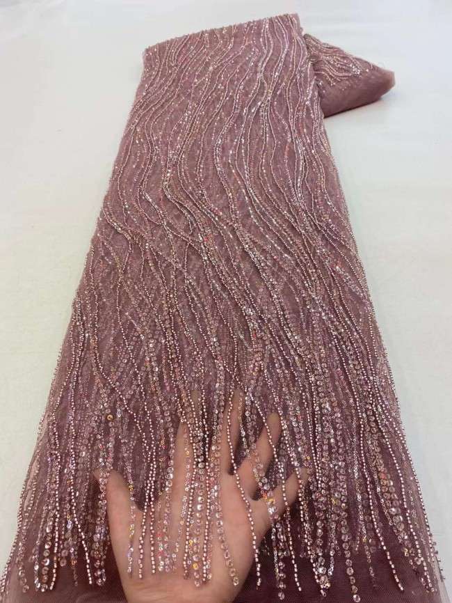 5 Yards Beaded Embroidered Lace Material Fabric JJ124