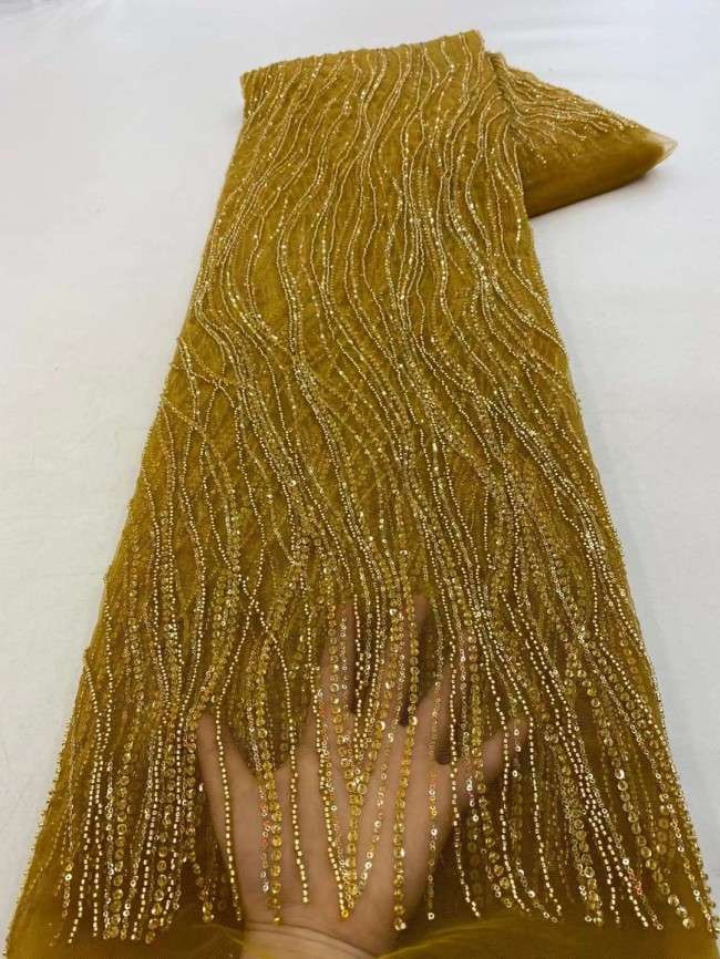 5 Yards Beaded Embroidered Lace Material Fabric JJ124