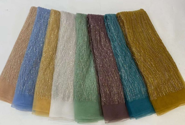 5 Yards Beaded Embroidered Lace Material Fabric JJ124