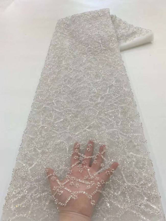 5 Yards Beaded Embroidered Lace Material Fabric JJ125