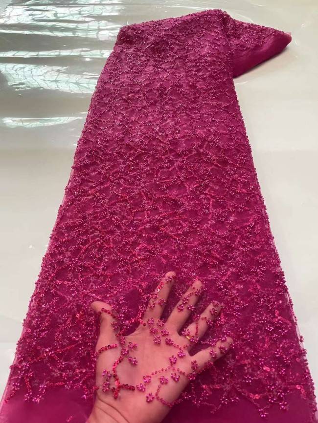 5 Yards Beaded Embroidered Lace Material Fabric JJ125