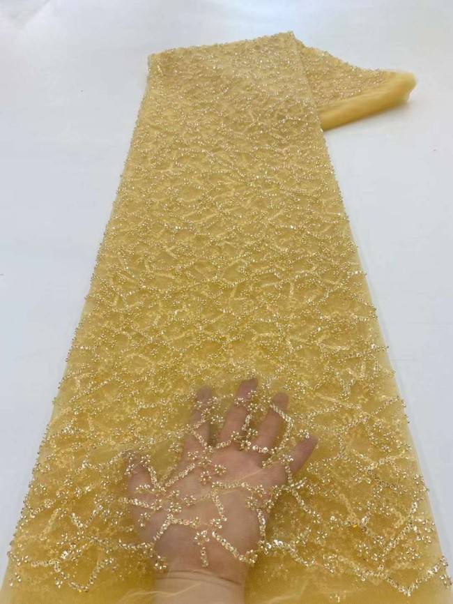 5 Yards Beaded Embroidered Lace Material Fabric JJ125