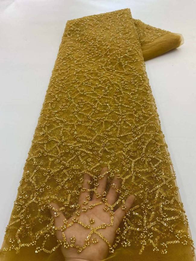 5 Yards Beaded Embroidered Lace Material Fabric JJ125
