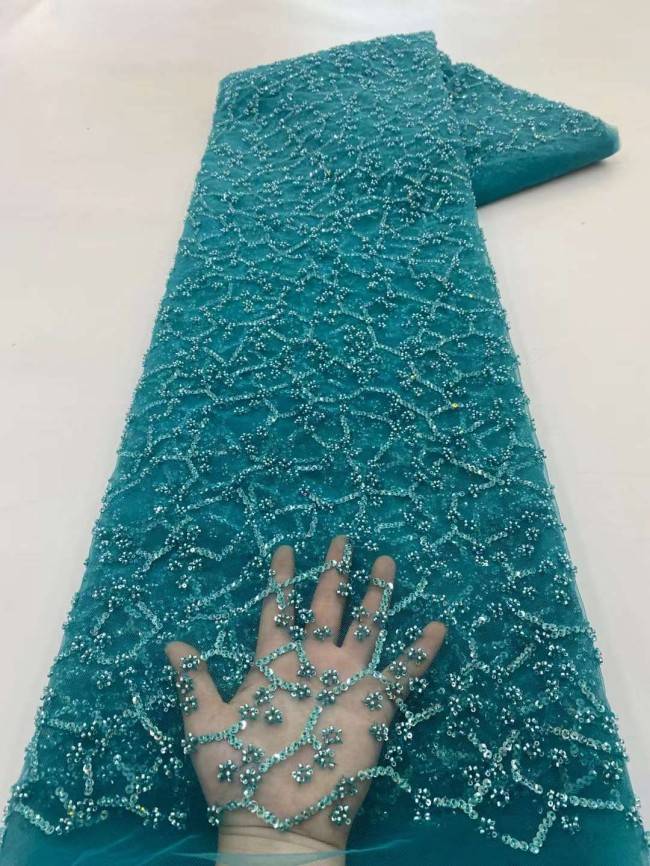 5 Yards Beaded Embroidered Lace Material Fabric JJ125