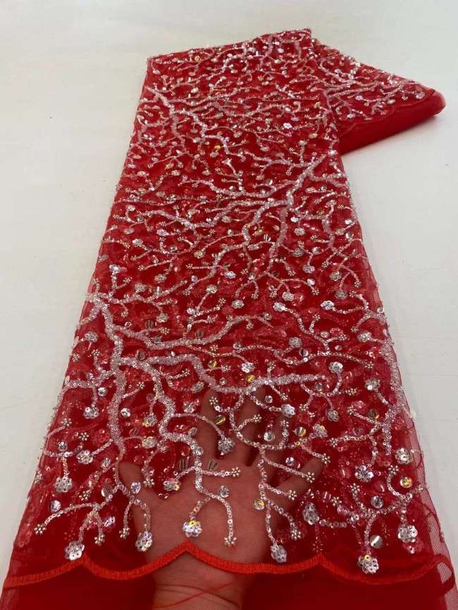 5 Yards Beaded Embroidered Lace Material Fabric JJ126