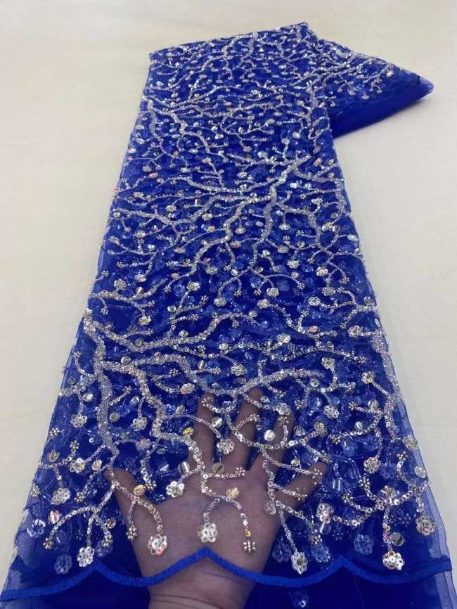 5 Yards Beaded Embroidered Lace Material Fabric JJ126