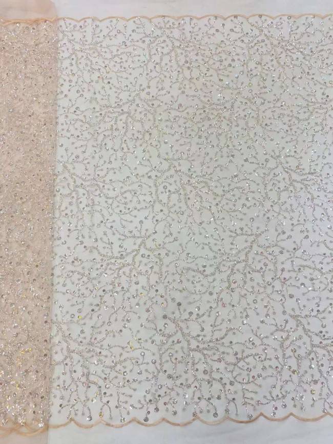 5 Yards Beaded Embroidered Lace Material Fabric JJ126