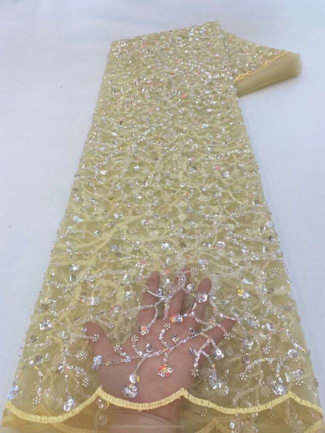 5 Yards Beaded Lace Material Fabric