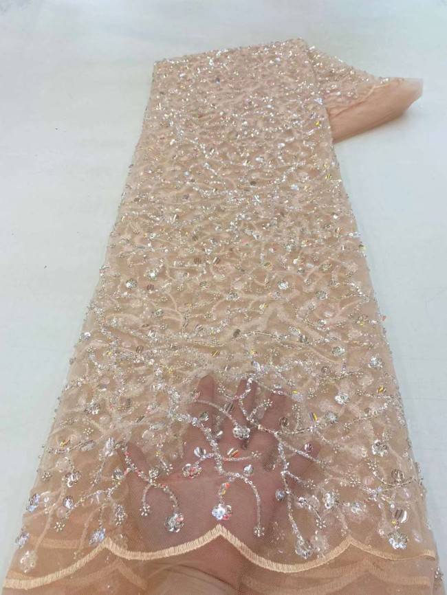 5 Yards Beaded Embroidered Lace Material Fabric JJ126