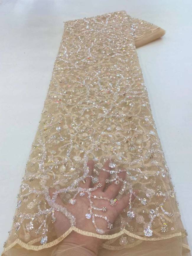 5 Yards Beaded Embroidered Lace Material Fabric JJ126