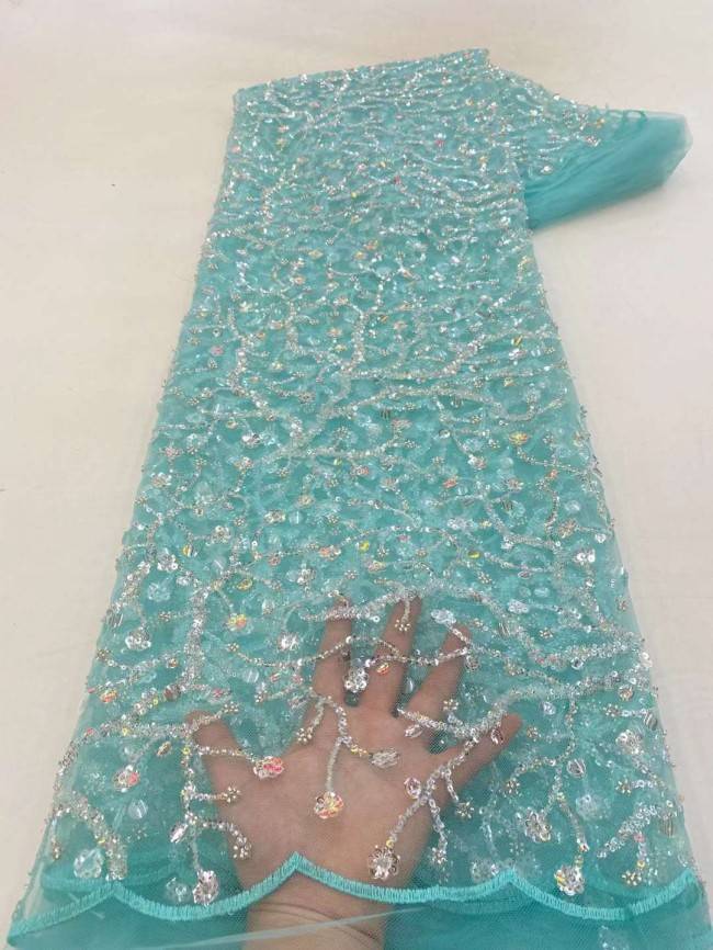 5 Yards Beaded Embroidered Lace Material Fabric JJ126