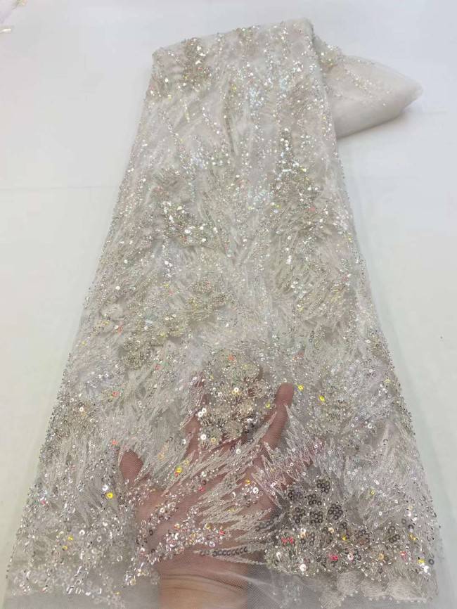 5 Yards Beaded Embroidered Lace Material Fabric JJ128