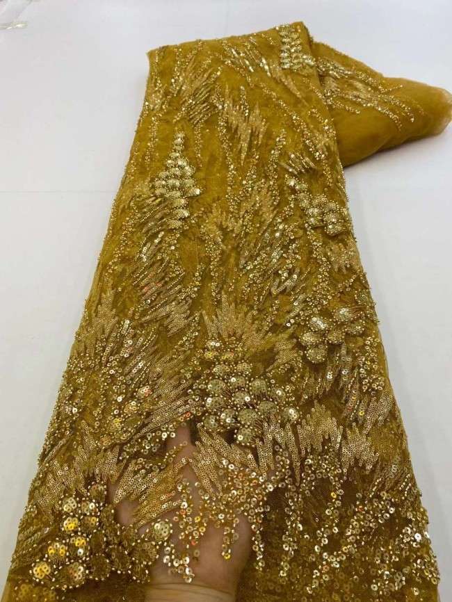 5 Yards Beaded Embroidered Lace Material Fabric JJ128