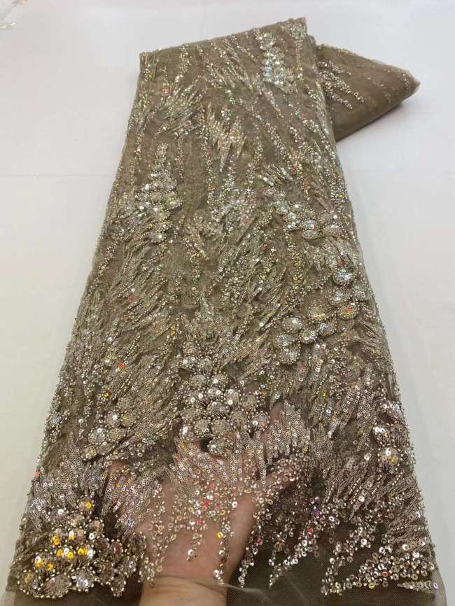 5 Yards Beaded Embroidered Lace Material Fabric JJ128