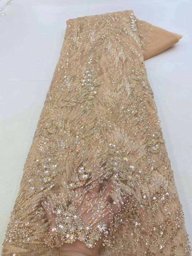 5 Yards Beaded Embroidered Lace Material Fabric JJ128