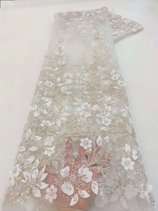 5 Yards Beaded Embroidered Lace Material Fabric JJ131