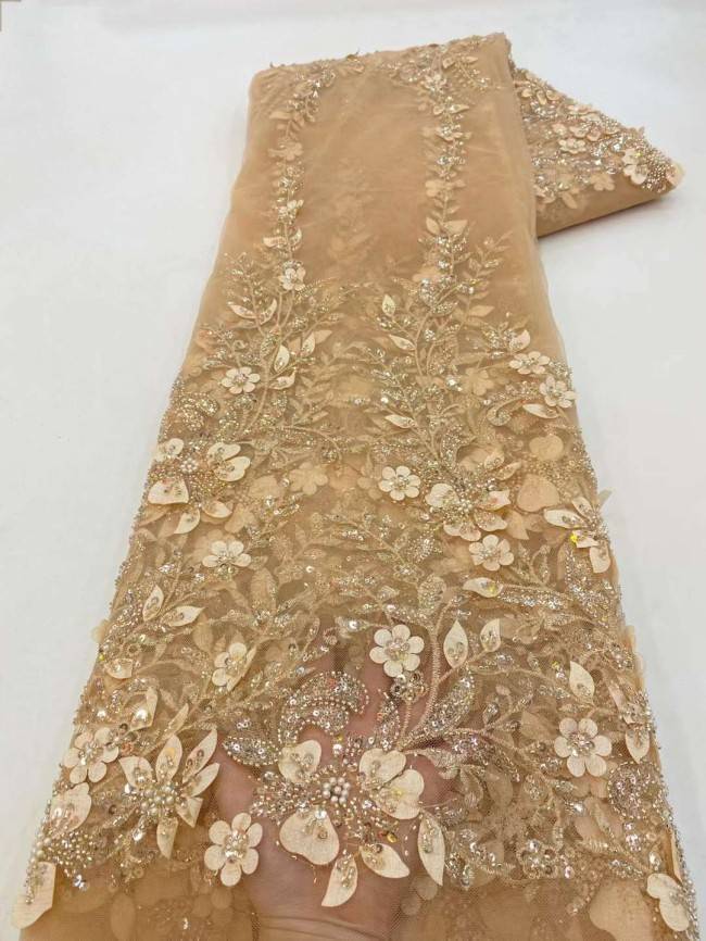 5 Yards Beaded Embroidered Lace Material Fabric JJ131