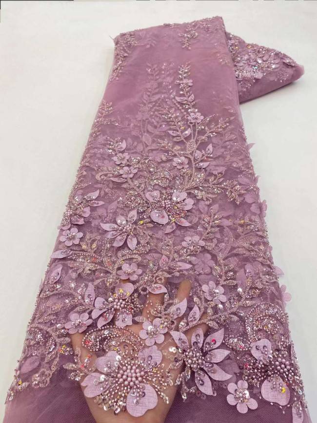 5 Yards Beaded Embroidered Lace Material Fabric JJ131