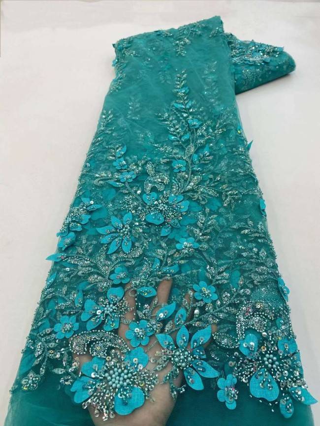 5 Yards Beaded Embroidered Lace Material Fabric JJ131