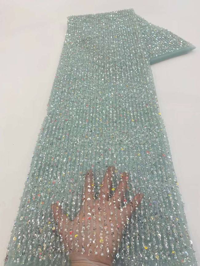 5 Yards Beaded Embroidered Lace Material Fabric JJ132