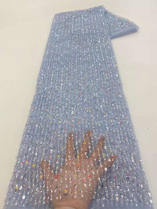 5 Yards Beaded Embroidered Lace Material Fabric JJ132