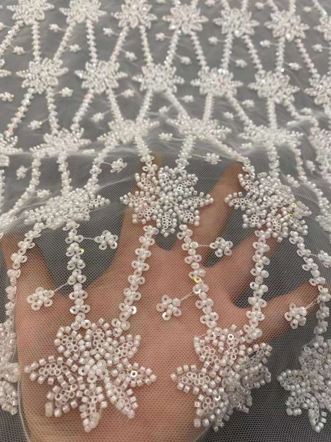 5 Yards Beaded Embroidered Lace Material Fabric JJ134