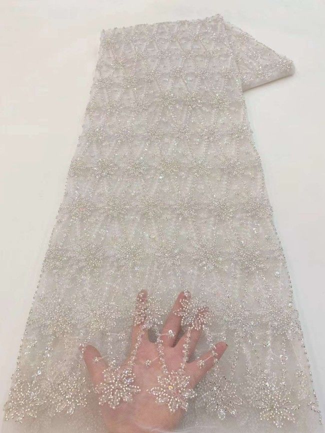 5 Yards Beaded Lace Material Fabric