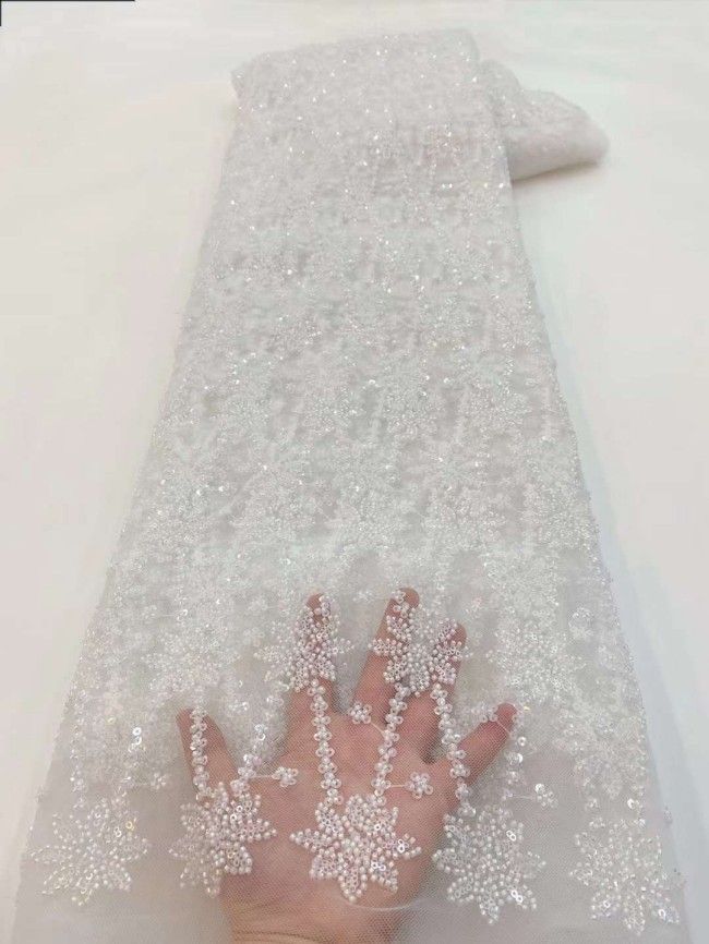 5 Yards Beaded Embroidered Lace Material Fabric JJ134