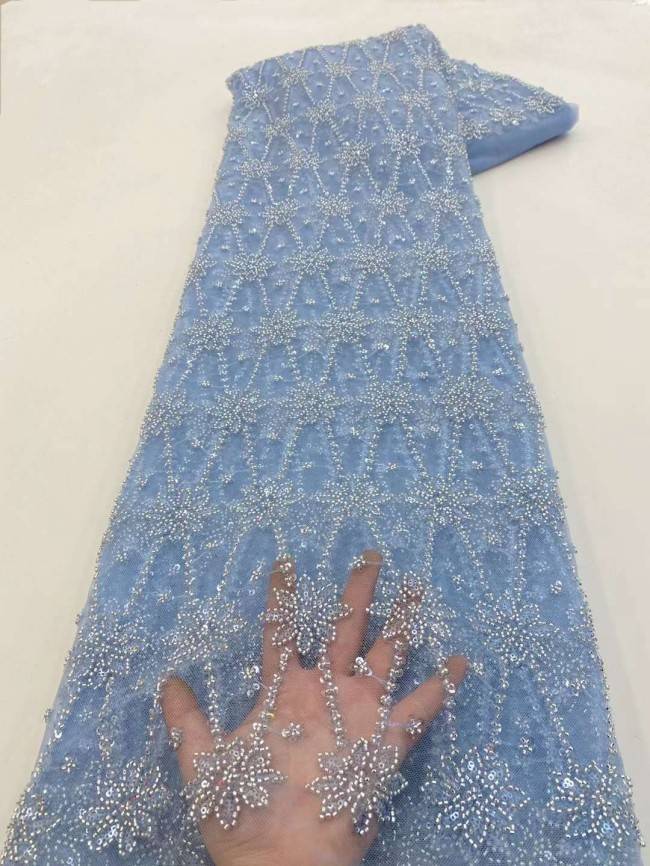 5 Yards Beaded Embroidered Lace Material Fabric JJ134
