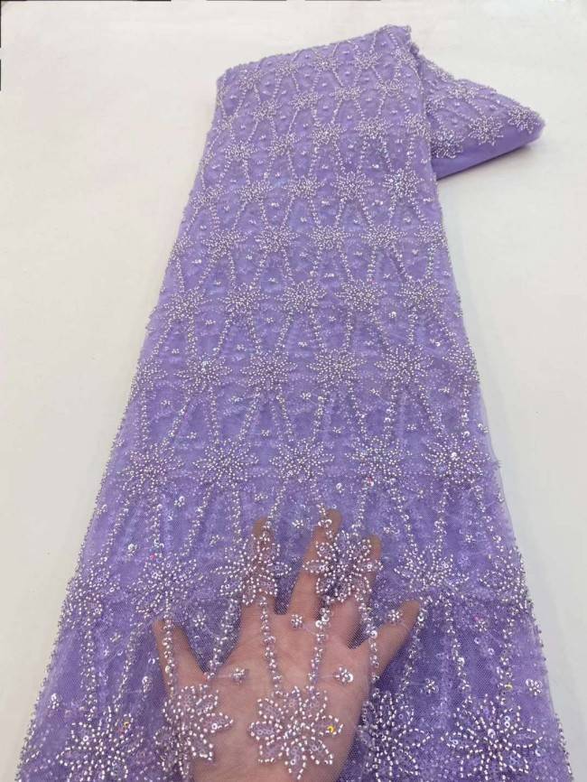 5 Yards Beaded Embroidered Lace Material Fabric JJ134