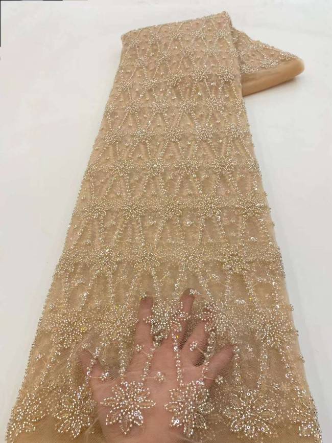 5 Yards Beaded Embroidered Lace Material Fabric JJ134