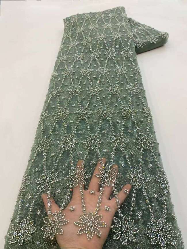 5 Yards Beaded Embroidered Lace Material Fabric JJ134