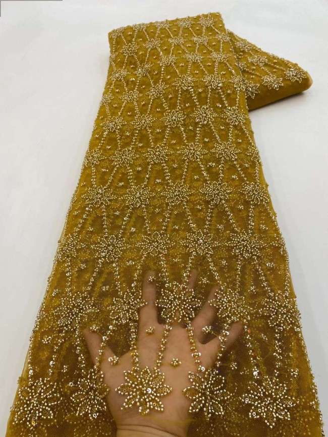 5 Yards Beaded Embroidered Lace Material Fabric JJ134