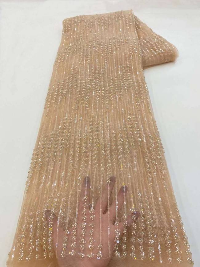 5 Yards Beaded Embroidered Lace Material Fabric JJ135