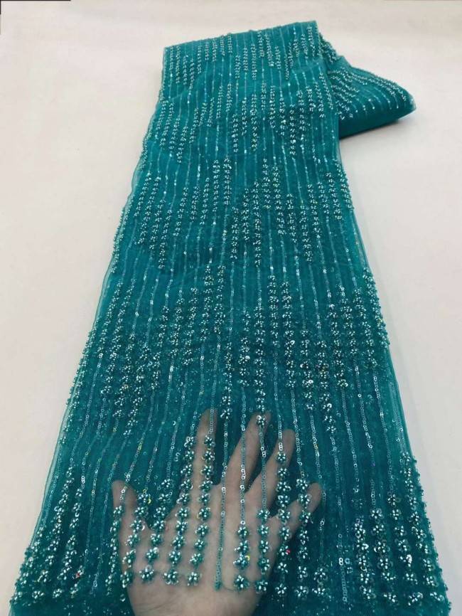 5 Yards Beaded Embroidered Lace Material Fabric JJ135