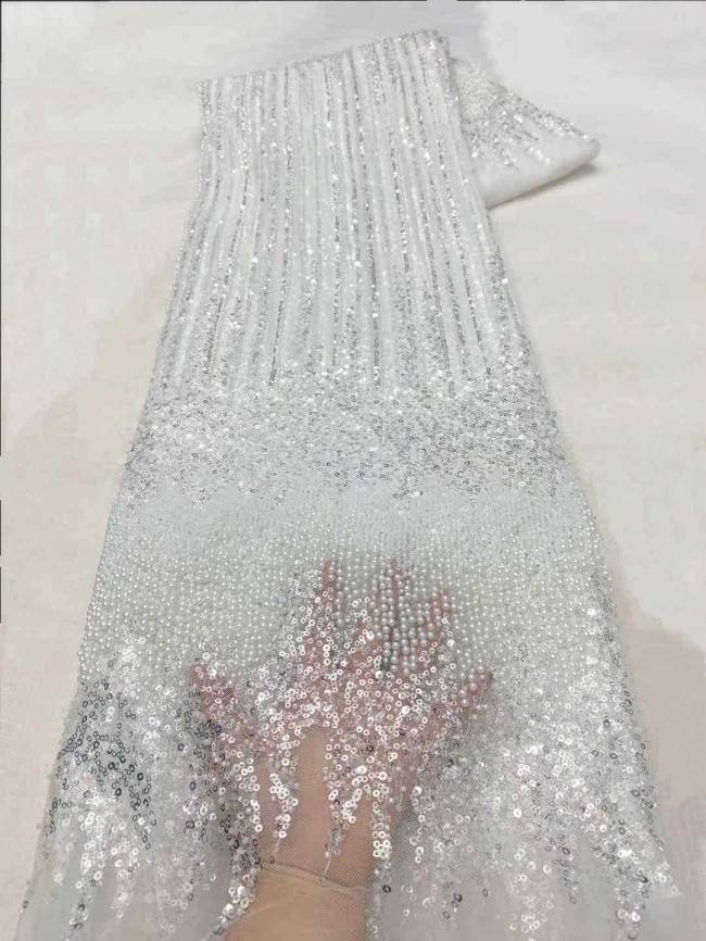 5 Yards Beaded Lace Material Fabric For Dresses