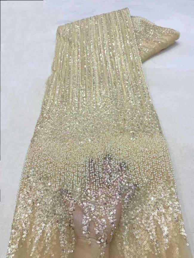 5 Yards Beaded Embroidered Lace Material Fabric JJ141
