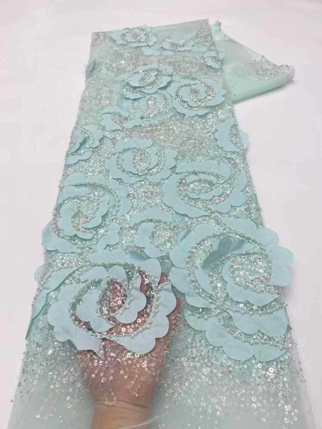 5 Yards Beaded Embroidered Lace Material Fabric JJ143