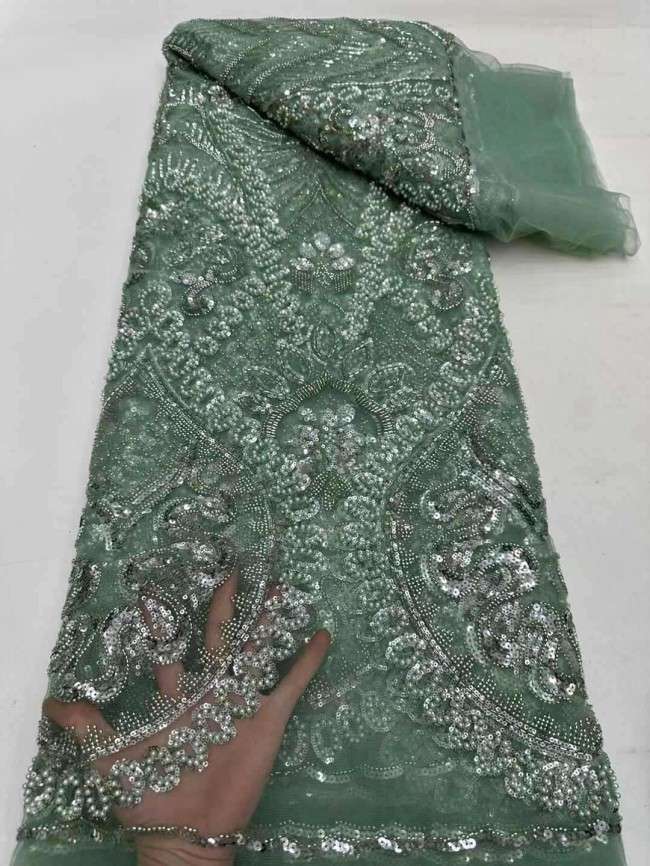 5 Yards Beaded Embroidered Lace Material Fabric JJ145