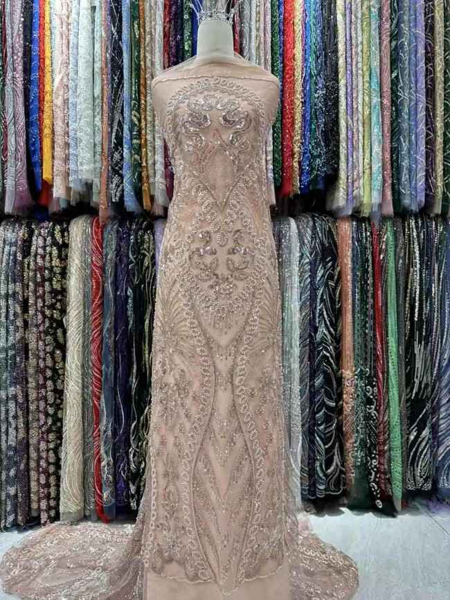 5 Yards Beaded Lace Material Fabric