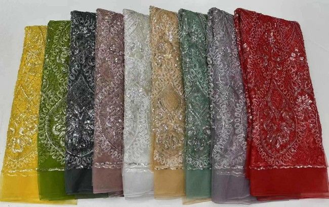 5 Yards Beaded Embroidered Lace Material Fabric JJ145