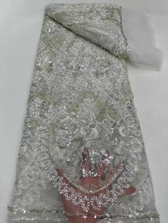 5 Yards Beaded Embroidered Lace Material Fabric JJ145