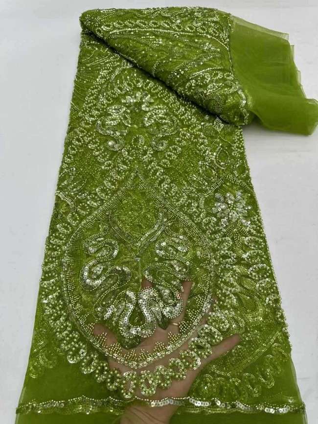 5 Yards Beaded Embroidered Lace Material Fabric JJ145