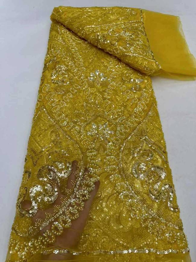 5 Yards Beaded Embroidered Lace Material Fabric JJ145