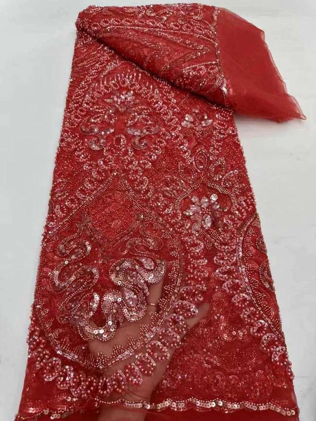 5 Yards Beaded Embroidered Lace Material Fabric JJ145