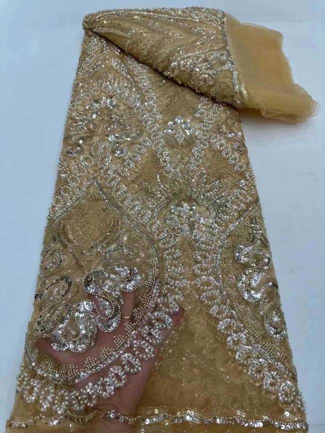 5 Yards Beaded Embroidered Lace Material Fabric JJ145
