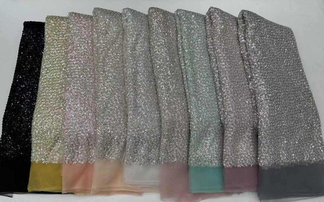 5 Yards Beaded Embroidered Lace Material Fabric JJ148
