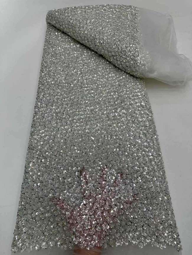 5 Yards Beaded Embroidered Lace Material Fabric JJ148