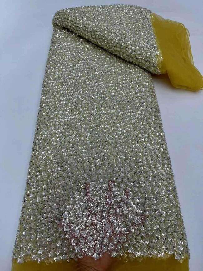 5 Yards Beaded Embroidered Lace Material Fabric JJ148