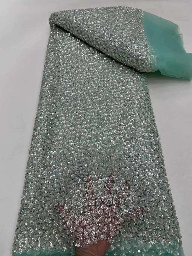 5 Yards Beaded Embroidered Lace Material Fabric JJ148